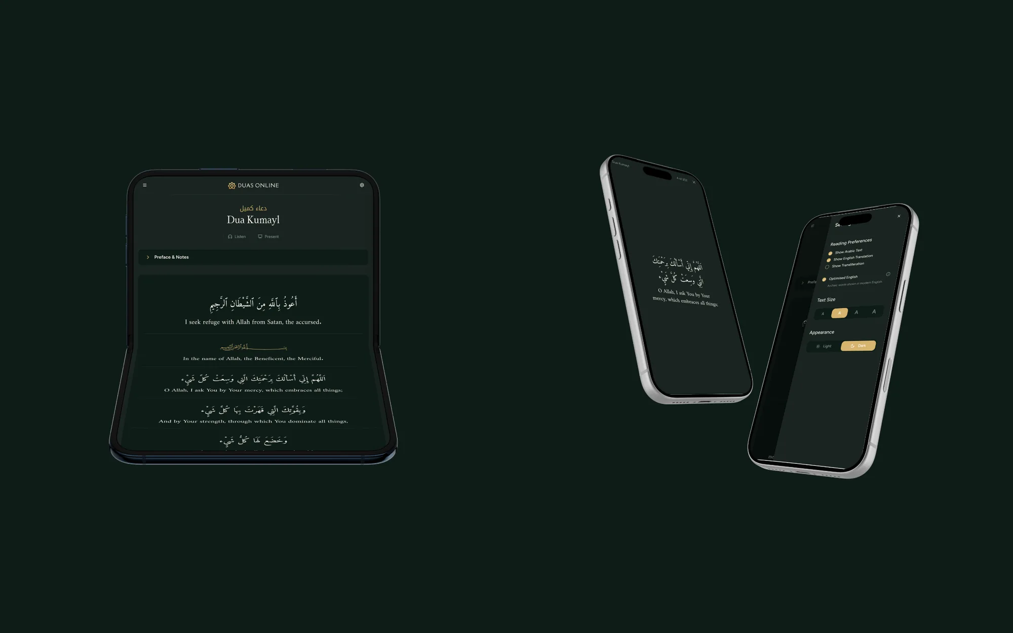 Duas Online — a folded phone and two phones