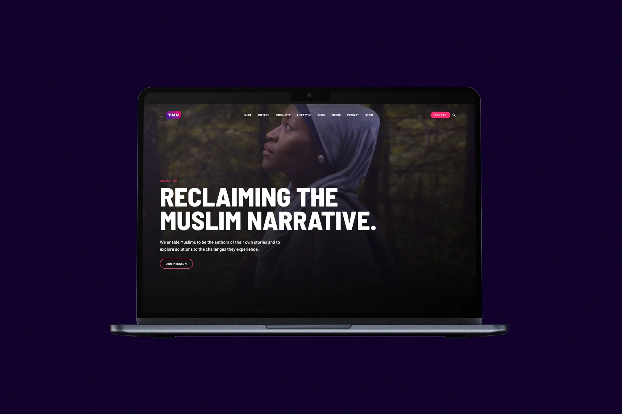 The Muslim Vibe — the “Reclaiming the Muslim narrative.” about page on a laptop