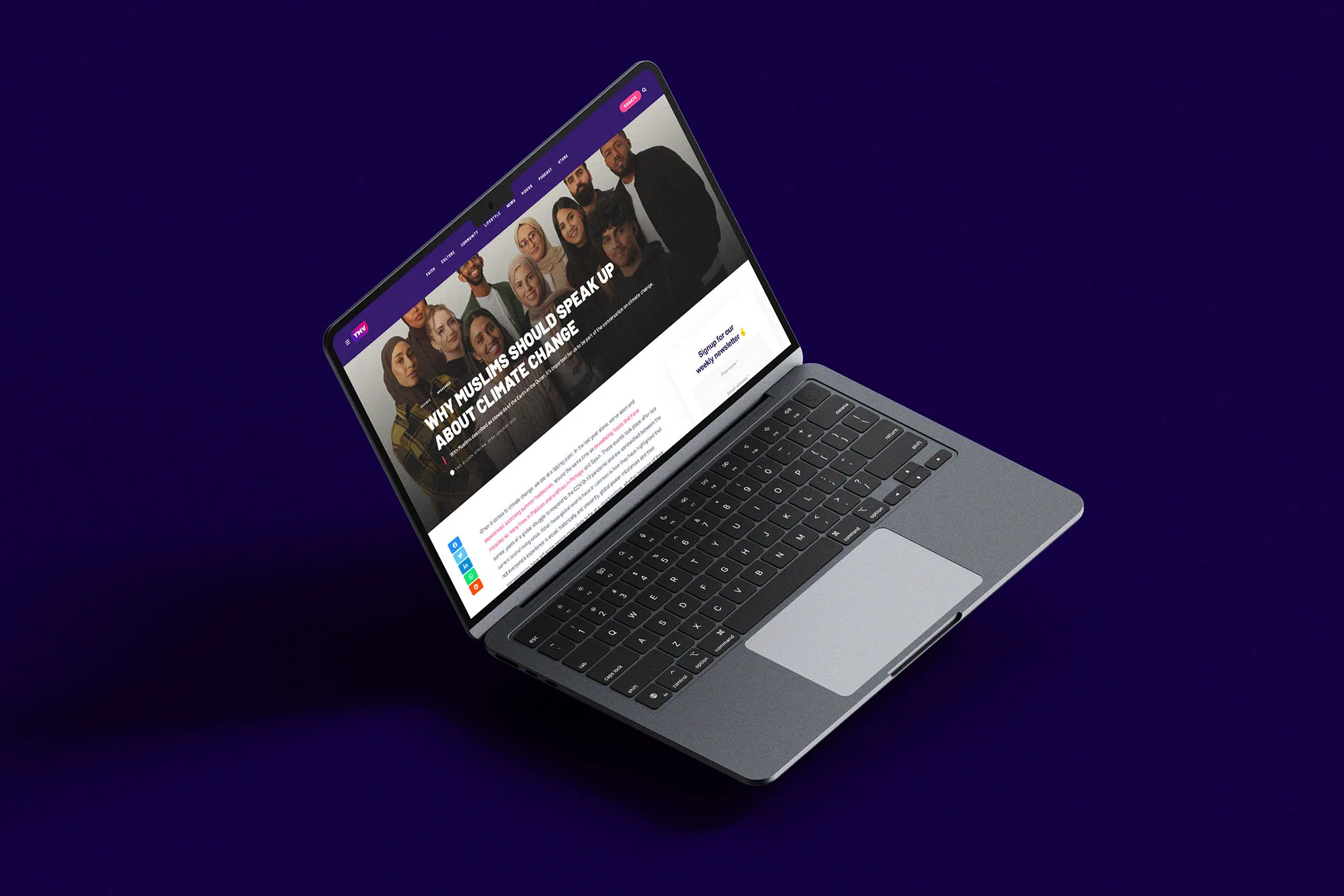 The Muslim Vibe — an article page open on a laptop